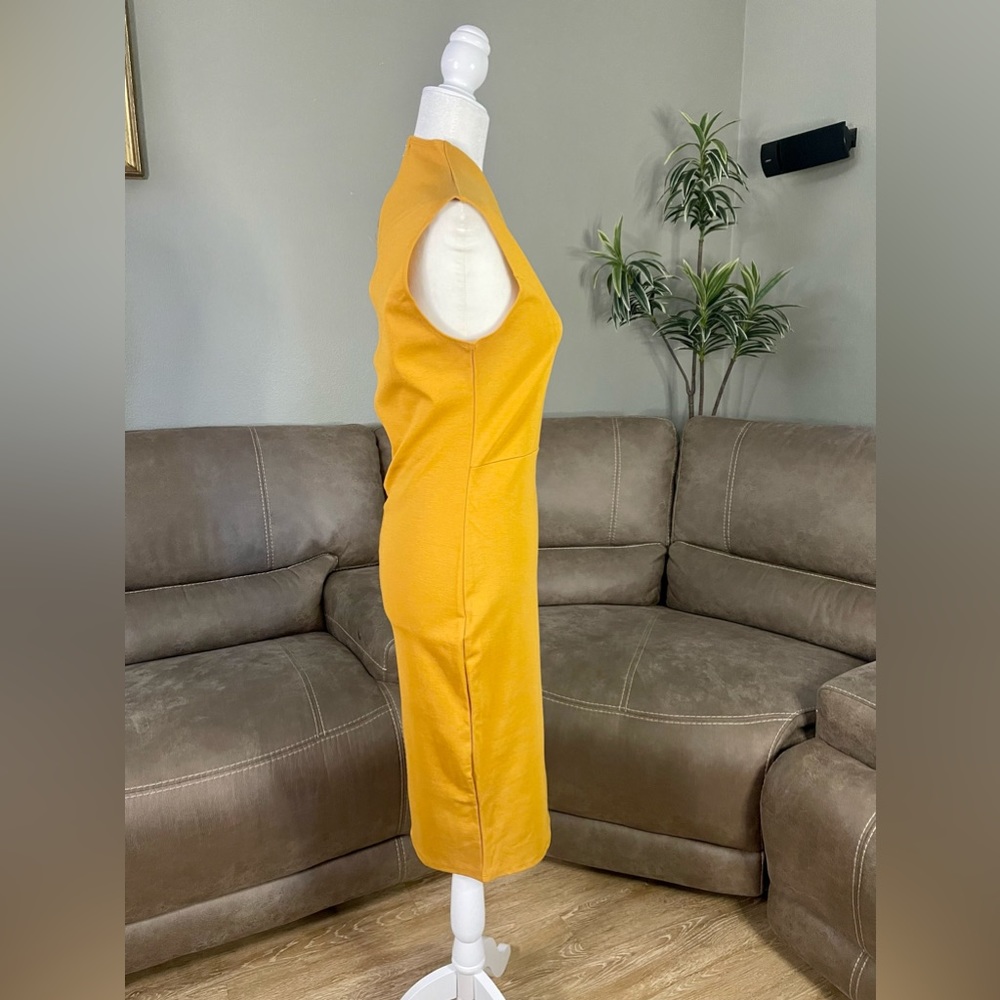 NWT Rolla Coster Mustard Yellow Bodycon Midi Dress Sz L Spring Summer Easter - Picture 5 of 9